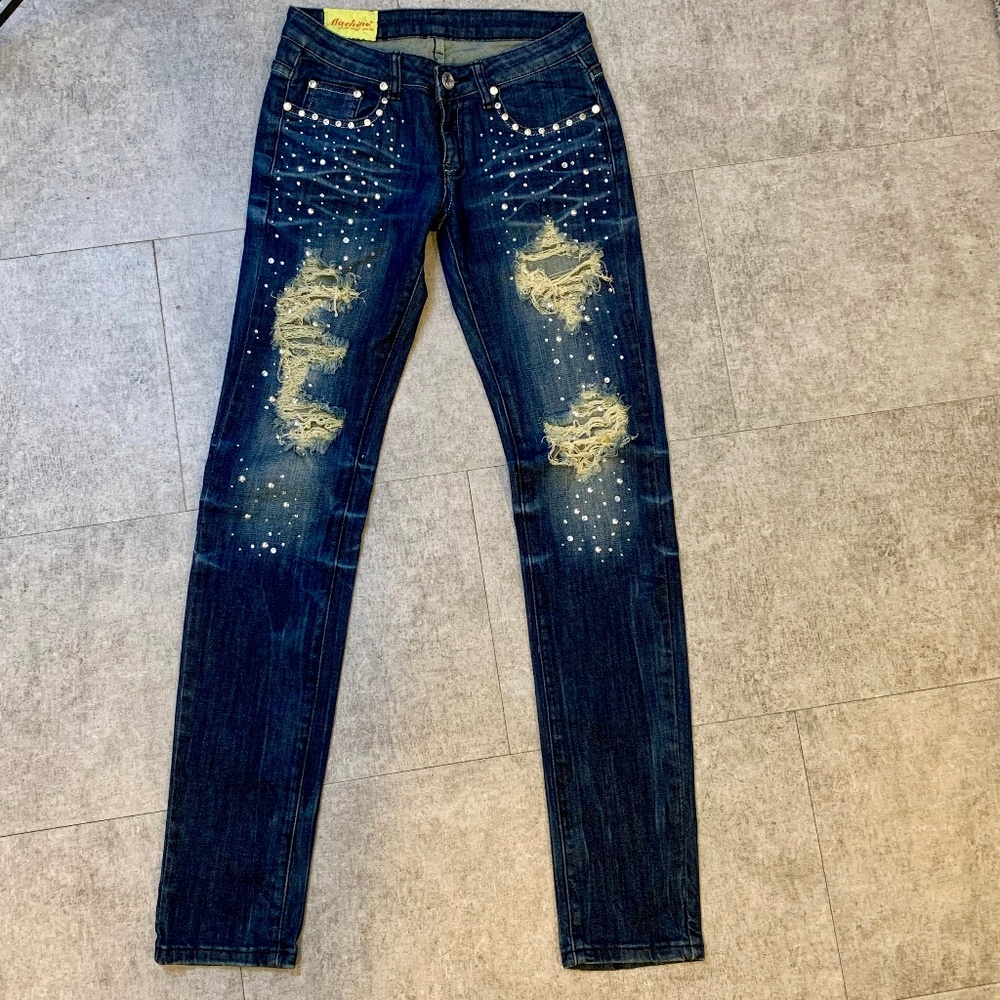 Machine Rhinestone/Ripped Jeans Size 27 - Picture 6 of 8